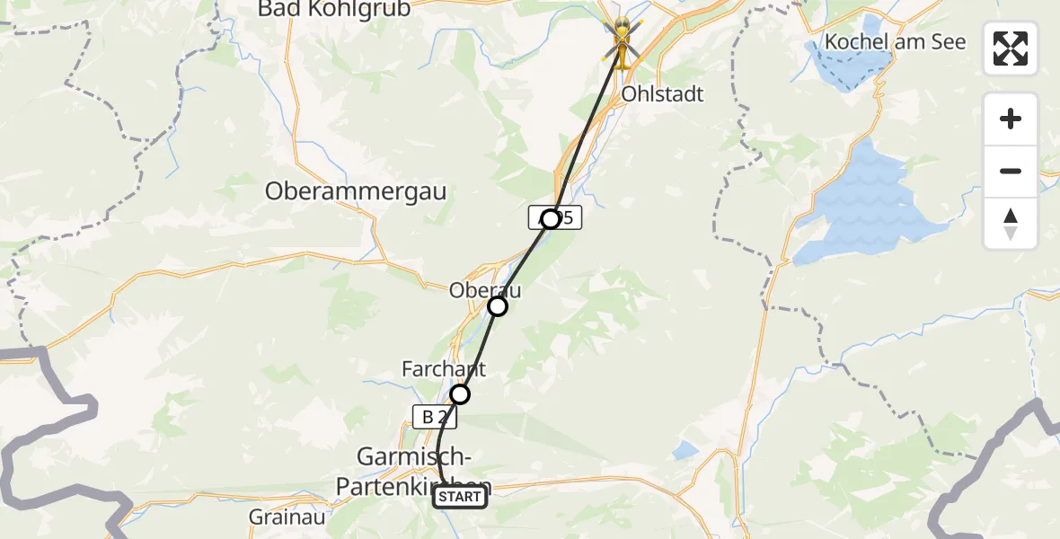 Flugroute Rettungshubschrauber Garmisch-Partenkirchen - Ohlstadt, 27 September 2026, 10:55