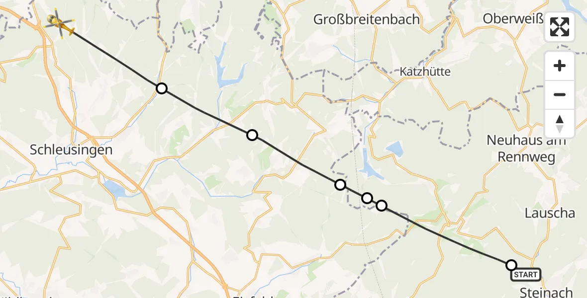 Flugroute Rettungshubschrauber Steinach - Schleusingen, 27 September 2026, 10:57