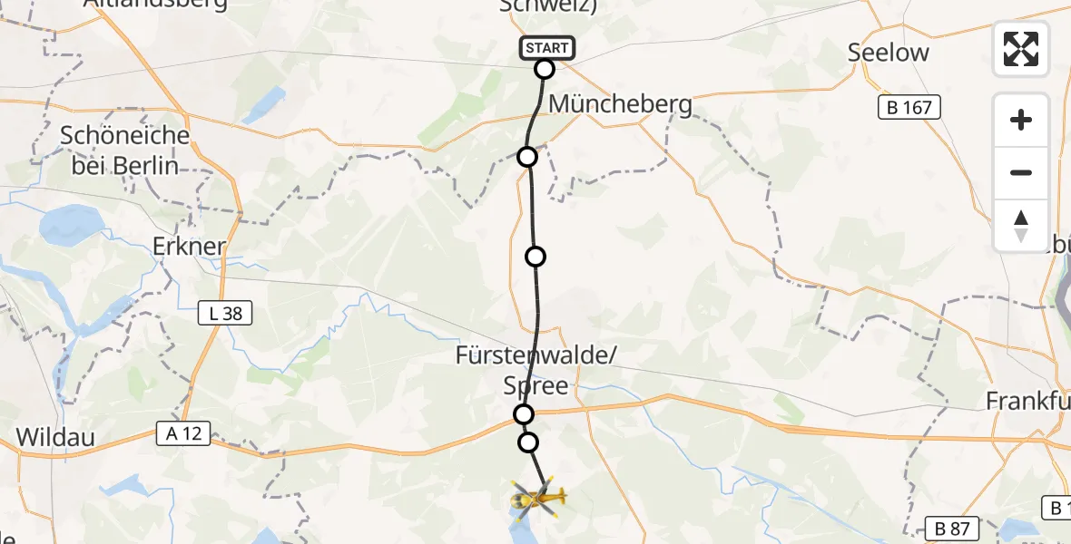 Flugroute Rettungshubschrauber Waldsieversdorf - Bad Saarow, 27 September 2026, 11:05