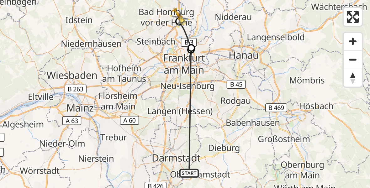 Flugroute Rettungshubschrauber Mühltal - Bad Homburg v.d.Höhe, 27 September 2026, 11:07