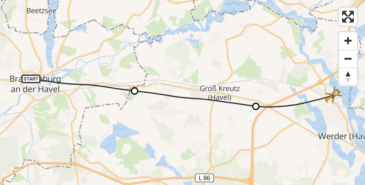 Flugroute Rettungshubschrauber Brandenburg an der Havel - Werder (Havel), 27 September 2026, 11:08