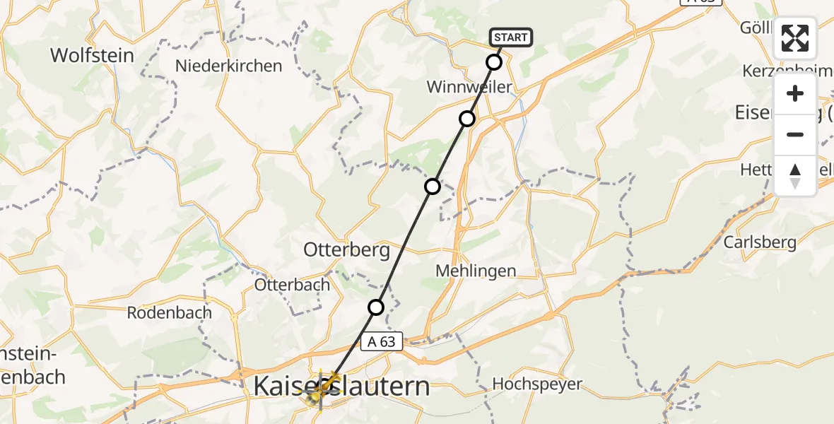 Flugroute Rettungshubschrauber Imsbach - Westpfalz Hospital Kaiserslautern, 27 September 2026, 11:12