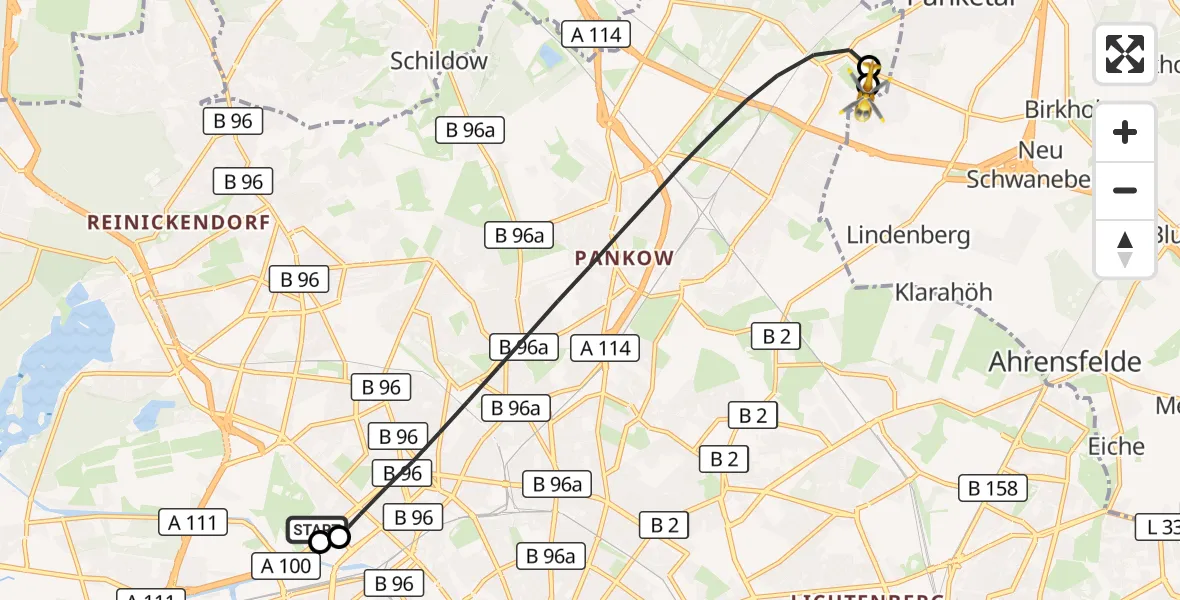 Flugroute Rettungshubschrauber Berlin - Helios Clinic Berlin-Buch, 27 September 2026, 11:19