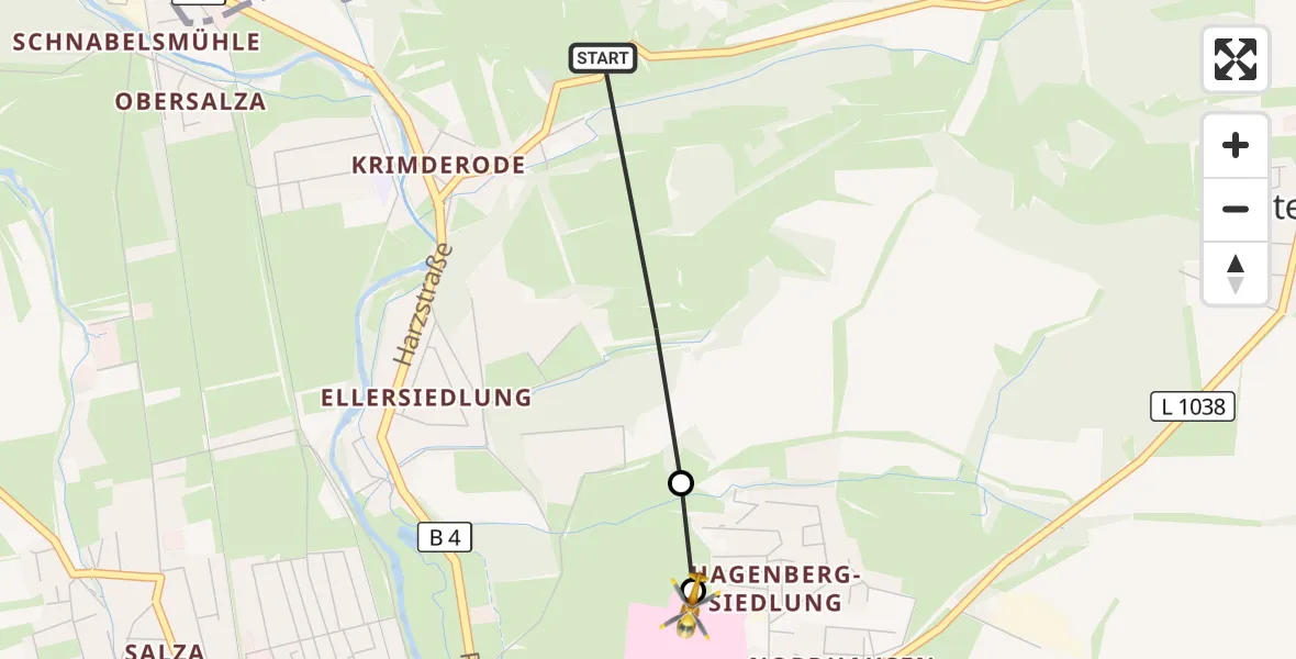 Flugroute Rettungshubschrauber Nordhausen - Südharz Hospital Nordhausen, 27 September 2026, 11:22