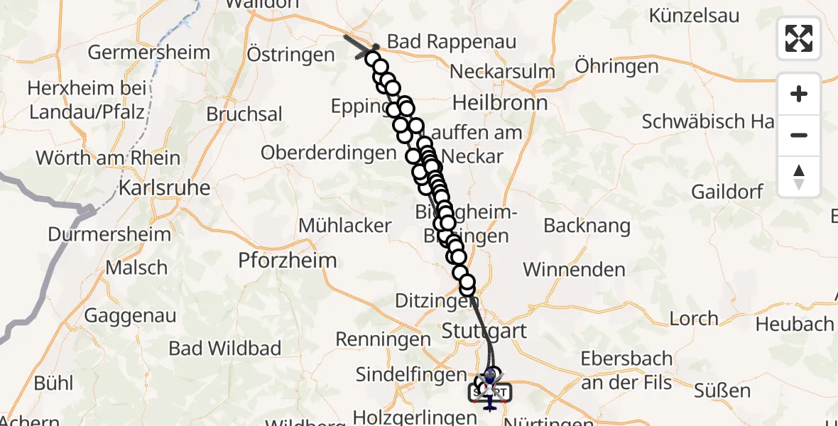 Flugroute Polizeihubschrauber Flughafen Stuttgart - Flughafen Stuttgart, 27 September 2026, 11:23