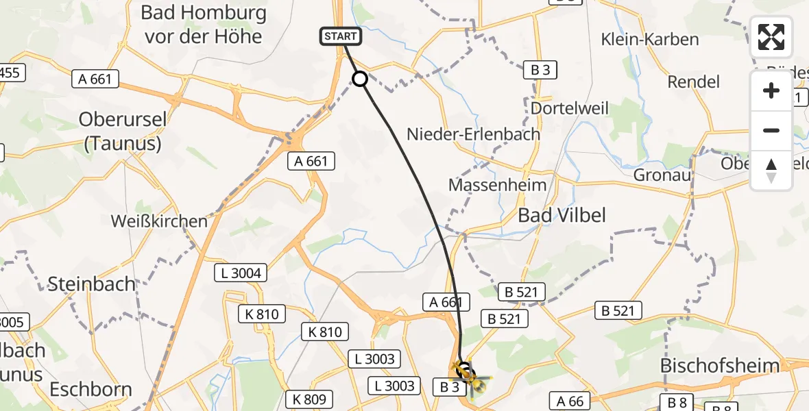 Flugroute Rettungshubschrauber Bad Homburg v.d.Höhe - Frankfurt am Main Accident Hospital Roof Helipad (CHX2), 27 September 2026, 11:24