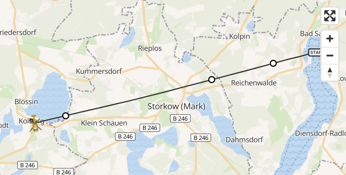 Flugroute Rettungshubschrauber Bad Saarow - Heidesee, 27 September 2026, 11:25