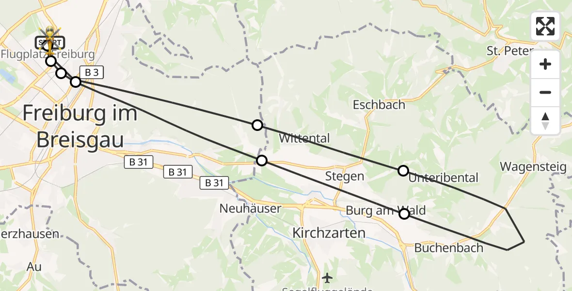 Flugroute Ambulanzhubschrauber Freiburg im Breisgau Flugplatz - Freiburg im Breisgau Flugplatz, 27 September 2026, 11:37