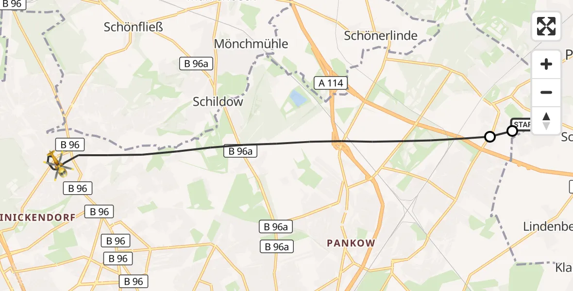 Flugroute Rettungshubschrauber Helios Clinic Berlin-Buch - Berlin, 27 September 2026, 11:39