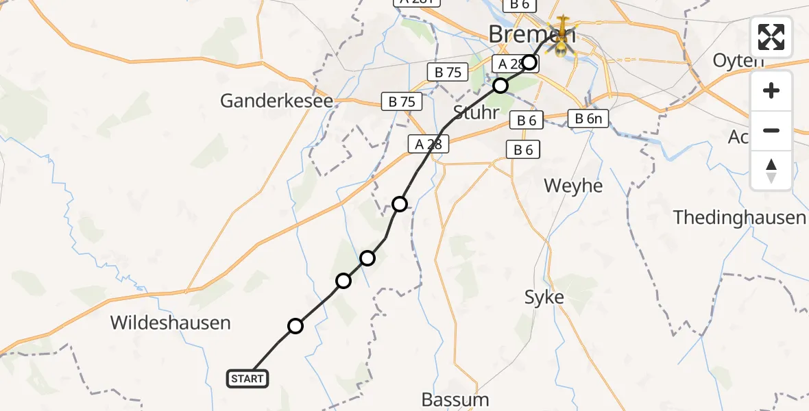 Flugroute Rettungshubschrauber Winkelsett - Bremen, 27 September 2026, 11:40