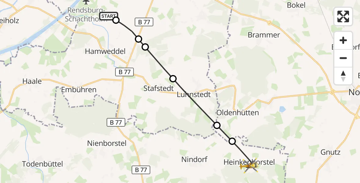 Flugroute Ambulanzhubschrauber Jevenstedt - Heinkenborstel, 27 September 2026, 11:44
