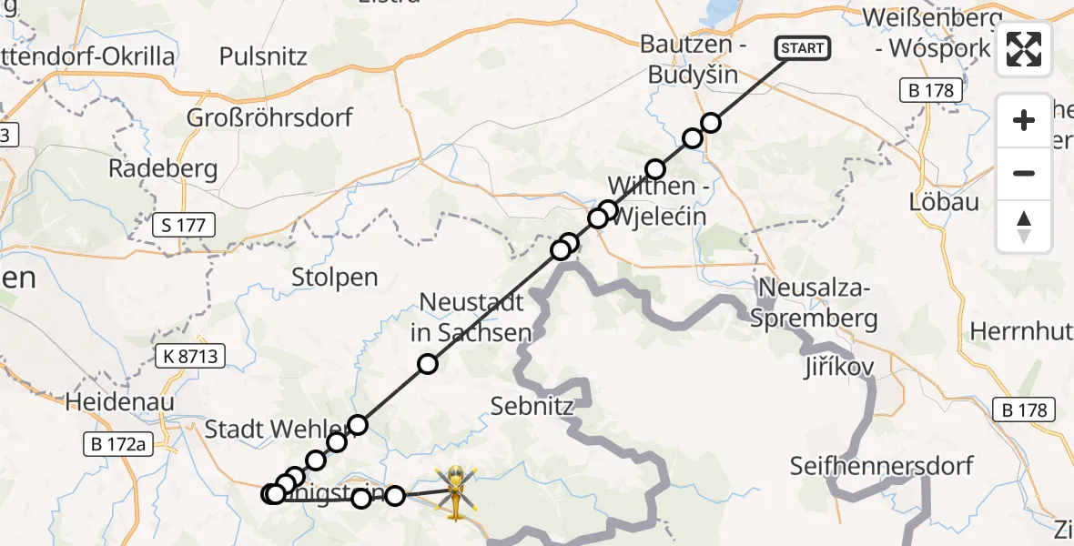 Flugroute Rettungshubschrauber Kubschütz - Bad Schandau, 27 September 2026, 11:49