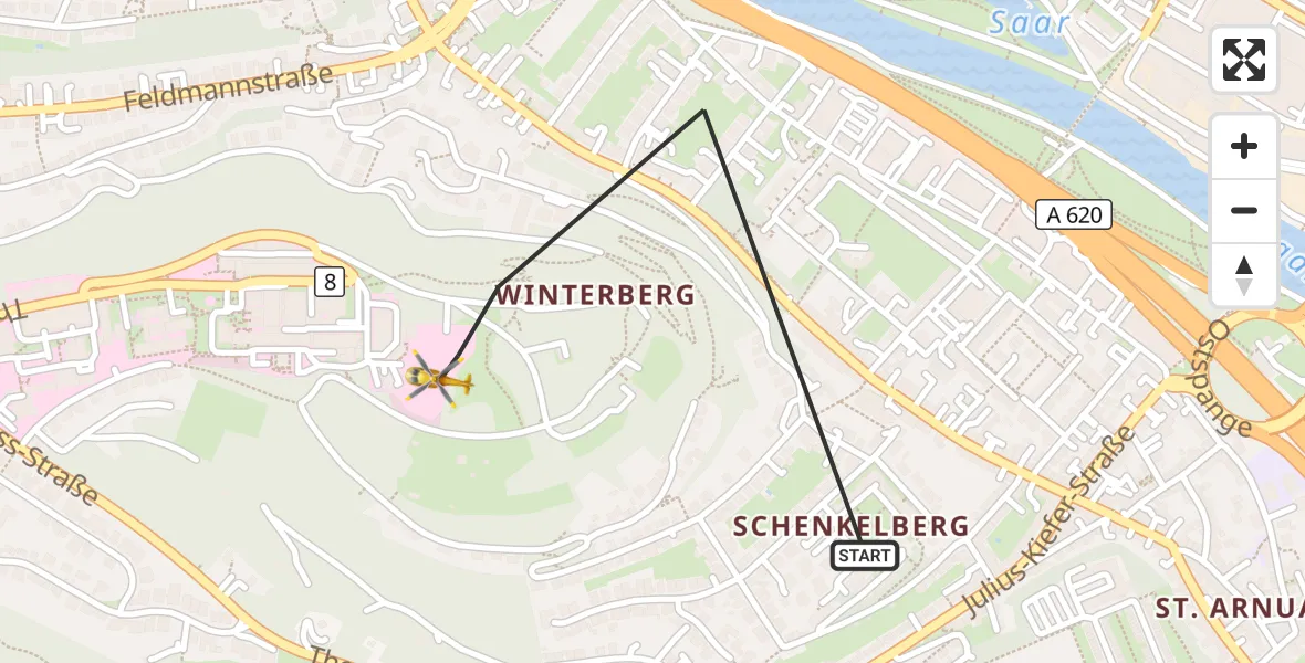 Flugroute Rettungshubschrauber Saarbrücken - Saarbrücken, 27 September 2026, 11:50