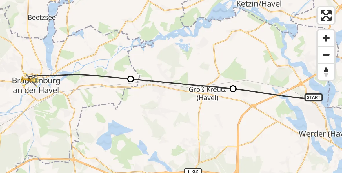 Flugroute Rettungshubschrauber Werder (Havel) - Brandenburg an der Havel, 27 September 2026, 11:50