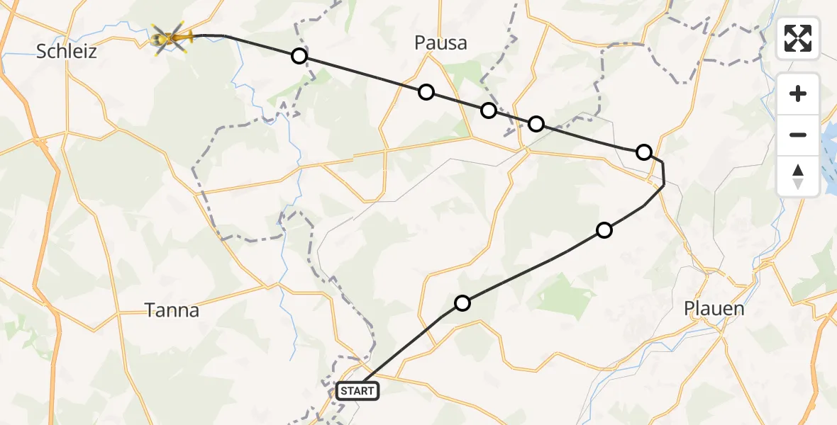 Flugroute Rettungshubschrauber Weischlitz - Schleiz, 27 September 2026, 11:59