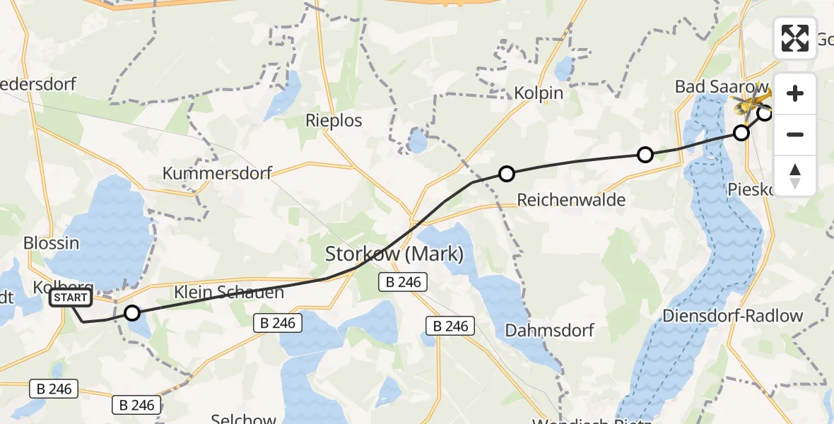 Flugroute Rettungshubschrauber Heidesee - Bad Saarow, 27 September 2026, 12:08