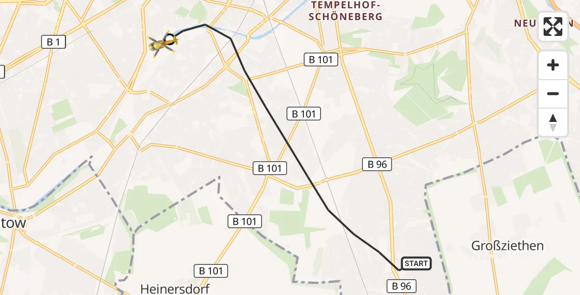 Flugroute Rettungshubschrauber Berlin - Charité Clinic Benjamin Franklin Campus, 27 September 2026, 12:08