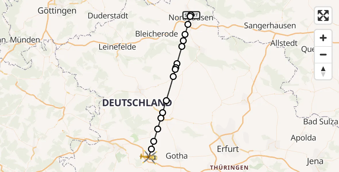 Flugroute Rettungshubschrauber Südharz Hospital Nordhausen - Hörsel, 27 September 2026, 12:14