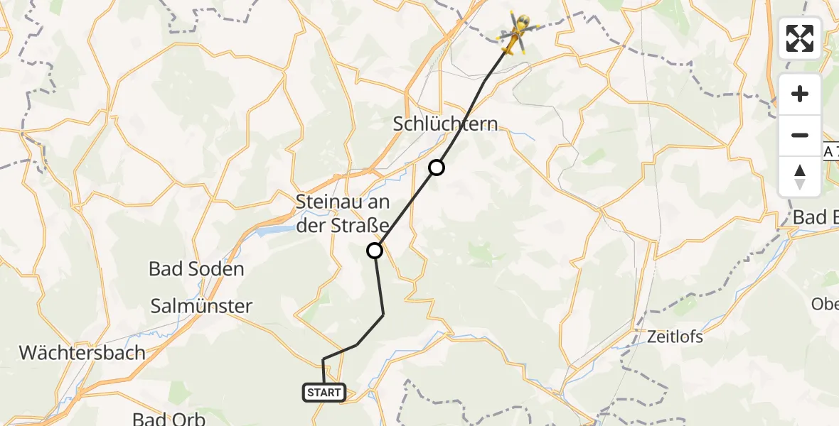 Flugroute Rettungshubschrauber Gutsbezirk Spessart - Schlüchtern, 27 September 2026, 12:14