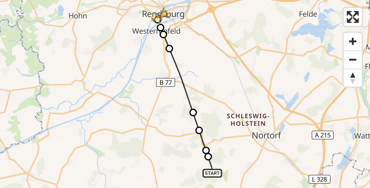 Flugroute Ambulanzhubschrauber Heinkenborstel - Rendsburg, 27 September 2026, 12:18