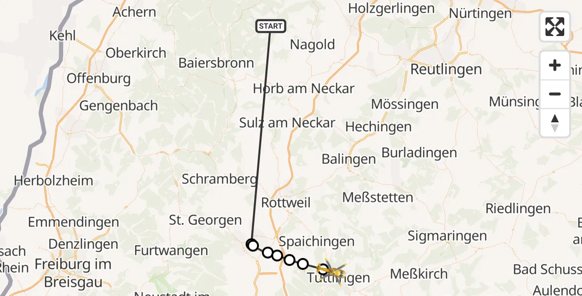 Flugroute Ambulanzhubschrauber Altensteig - Wurmlingen, 27 September 2026, 12:19