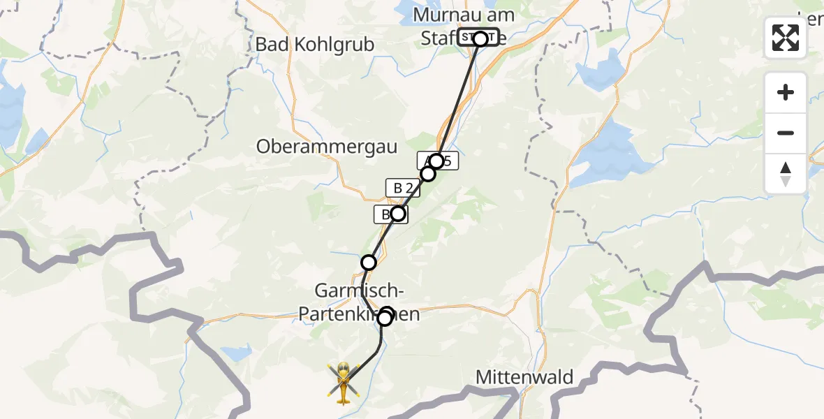 Flugroute Rettungshubschrauber Murnau Accident Hospital - Garmisch-Partenkirchen, 27 September 2026, 12:19