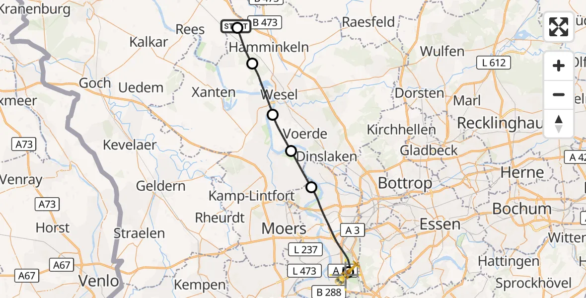 Flugroute Rettungshubschrauber Rees - Duisburg Air Rescue Hubschrauberlandeplatz (Christoph 9), 27 September 2026, 12:25