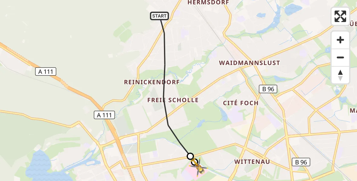 Flugroute Rettungshubschrauber Berlin - Vivantes Humboldt Clinic, 27 September 2026, 12:27