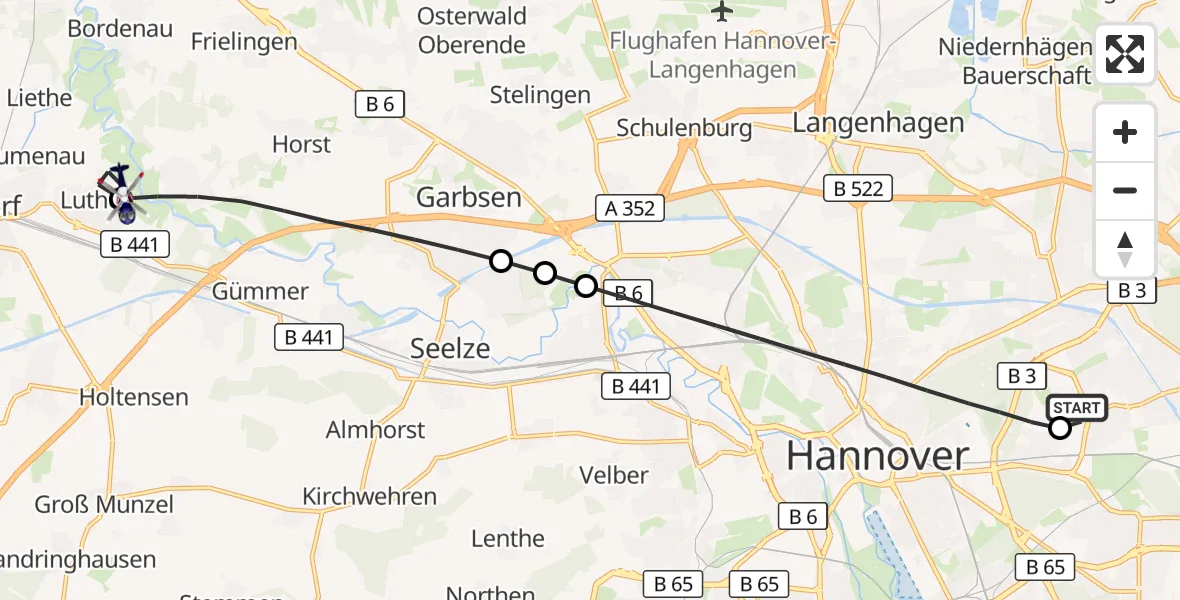 Flugroute Polizeihubschrauber Hannover Luftrettung Hubschrauberlandeplatz (Christoph 4) - Wunstorf, 27 September 2026, 12:34