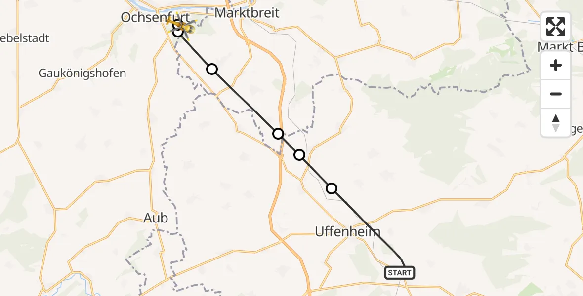 Flugroute Rettungshubschrauber Uffenheim - Ochsenfurt Hospital, 27 September 2026, 12:40