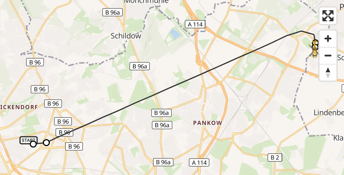 Flugroute Rettungshubschrauber Vivantes Humboldt Clinic - Helios Clinic Berlin-Buch, 27 September 2026, 12:50