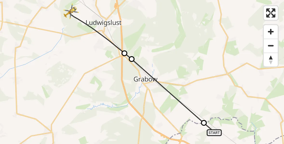 Flugroute Rettungshubschrauber Karstädt - Ludwigslust, 27 September 2026, 12:52