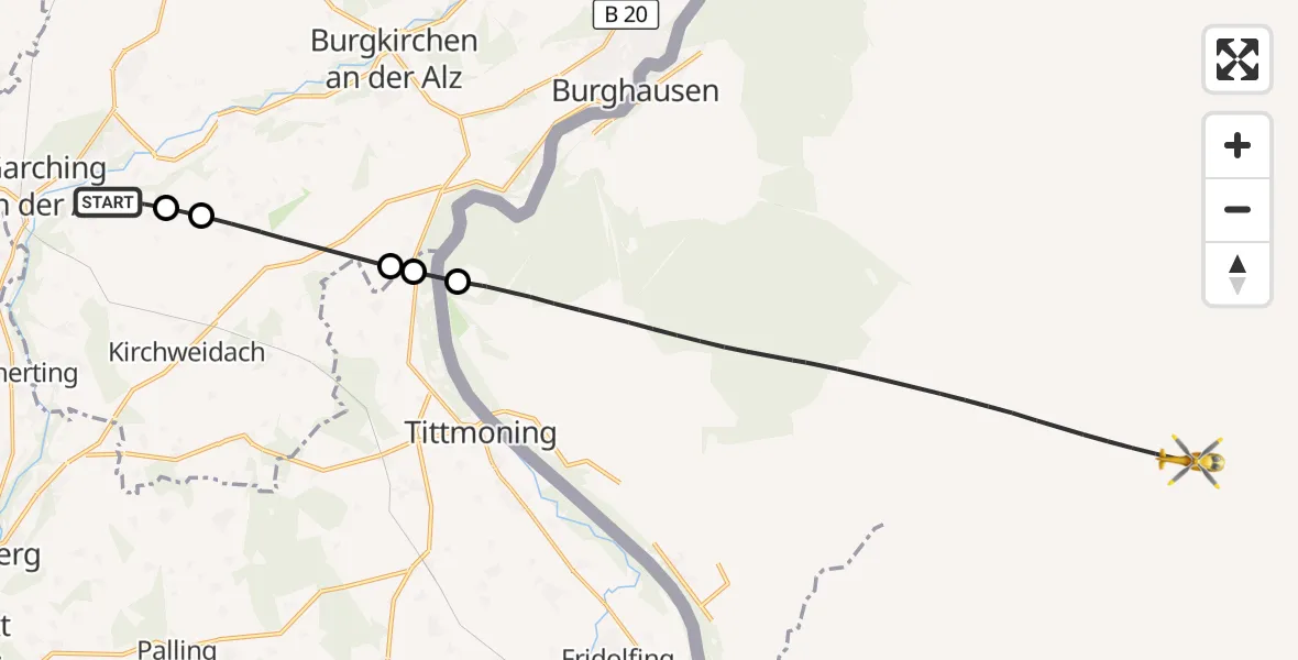 Flugroute Rettungshubschrauber Garching a.d.Alz - Hochburg-Ach, 27 September 2026, 12:56