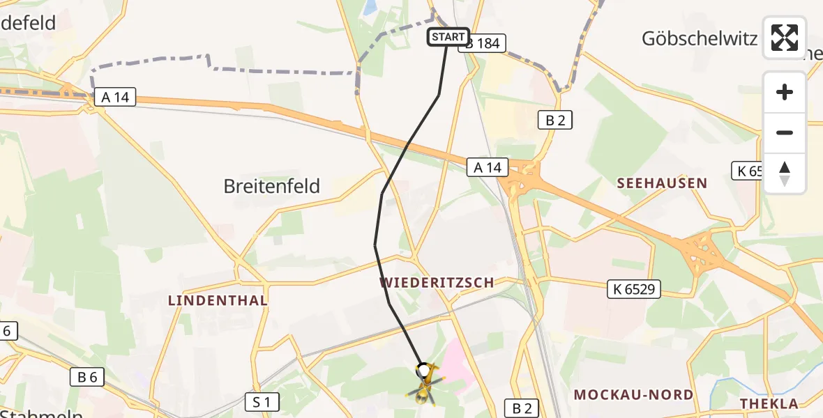 Flugroute Rettungshubschrauber Leipzig - Sankt Georg Hospital Leipzig Reserve, 27 September 2026, 12:57