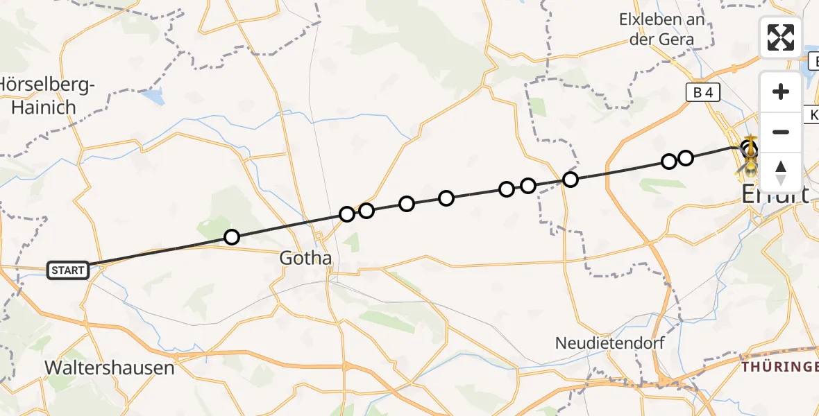 Flugroute Rettungshubschrauber Hörsel - Helios Clinic Erfurt, 27 September 2026, 13:02