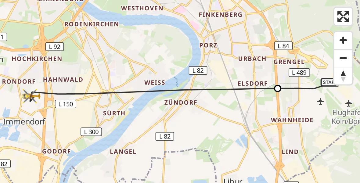 Flugroute Rettungshubschrauber Köln Bonn Flughafen - Köln, 27 September 2026, 13:04