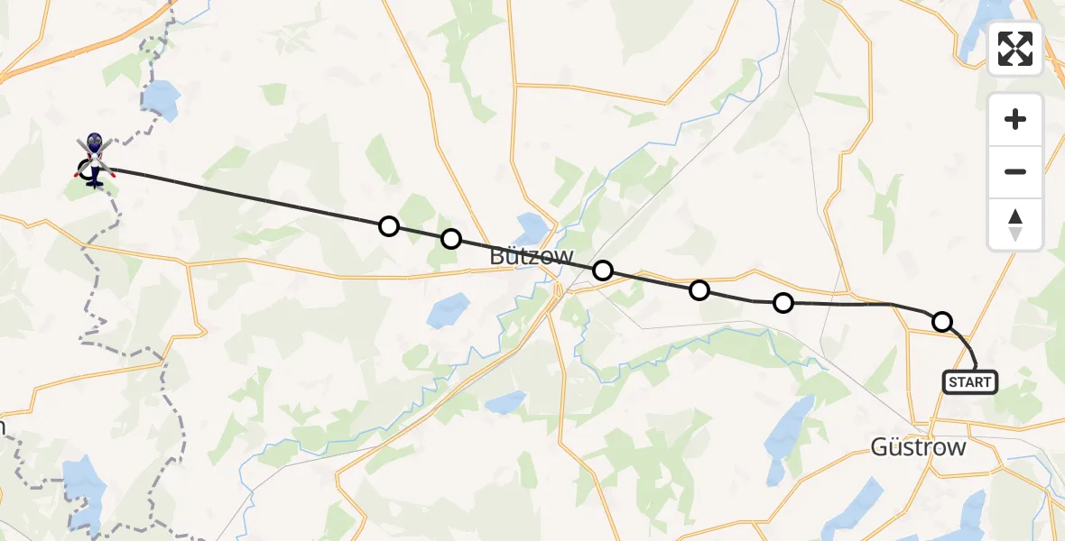 Flugroute Polizeihubschrauber Güstrow - Lübberstorf, 27 September 2026, 13:07