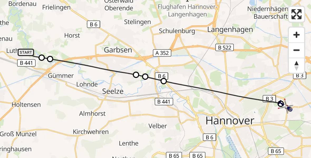 Flugroute Polizeihubschrauber Wunstorf - Hannover Luftrettung Hubschrauberlandeplatz (Christoph 4), 27 September 2026, 13:10