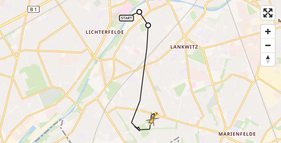 Flugroute Rettungshubschrauber Charité Clinic Benjamin Franklin Campus - Berlin, 27 September 2026, 13:13