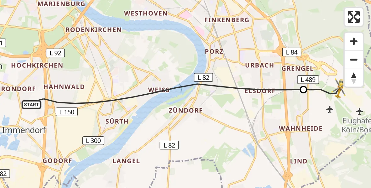 Flugroute Rettungshubschrauber Köln - Köln Bonn Flughafen, 27 September 2026, 13:15