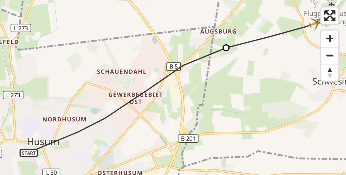 Flugroute Ambulanzhubschrauber Husum - Schwesing, 27 September 2026, 13:16