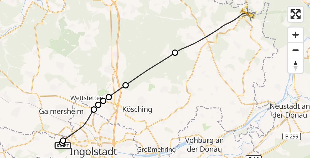 Flugroute Rettungshubschrauber Ingolstadt Hospital - Altmannstein, 27 September 2026, 13:17