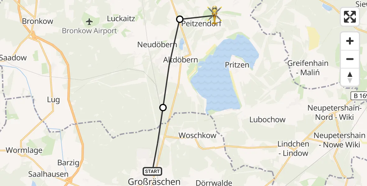 Flugroute Rettungshubschrauber Großräschen - Altdöbern, 27 September 2026, 13:30