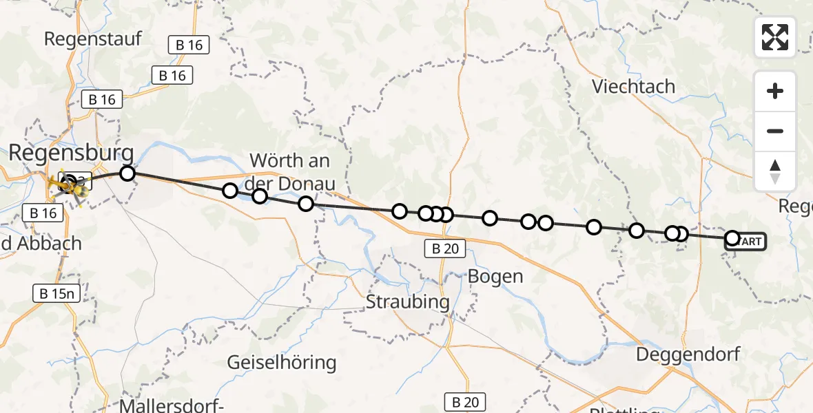 Flugroute Rettungshubschrauber Bischofsmais - DRF Air Rescue Station Regensburg / Regensburg University Hospital, 27 September 2026, 13:34