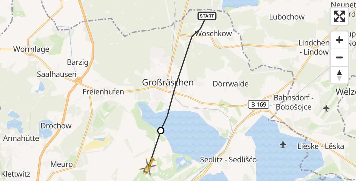 Flugroute Rettungshubschrauber Großräschen - Senftenberg, 27 September 2026, 13:35