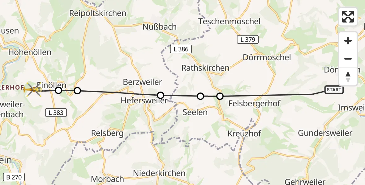 Flugroute Rettungshubschrauber Rockenhausen - Einöllen, 27 September 2026, 13:37