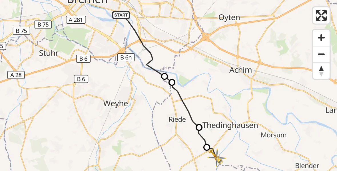 Flugroute Rettungshubschrauber Bremen - Thedinghausen, 27 September 2026, 13:39