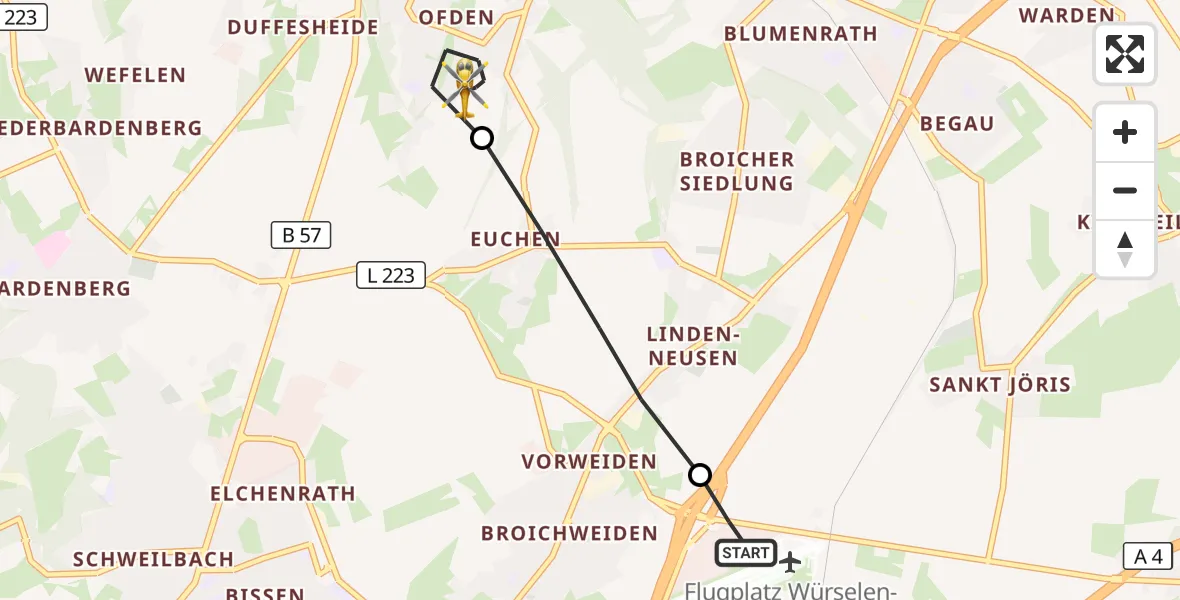 Flugroute Rettungshubschrauber Aachen-Merzbrück Flughafen - Alsdorf, 27 September 2026, 13:48