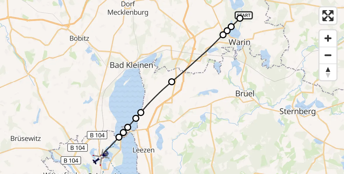 Flugroute Polizeihubschrauber Warin - Schwerin, 27 September 2026, 13:53