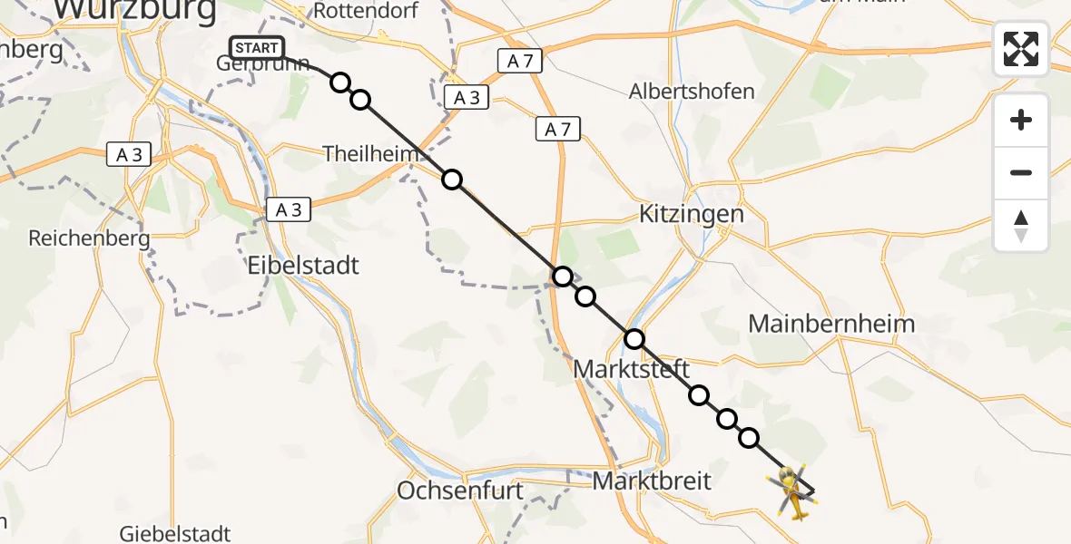 Flugroute Rettungshubschrauber Gerbrunn - Seinsheim, 27 September 2026, 13:54